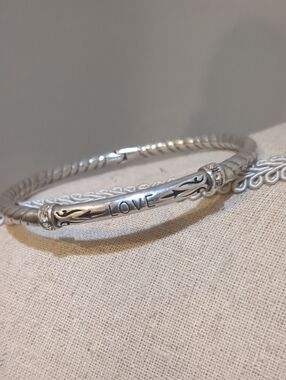 Brighton Silver Plated 'LOVE' Engraved Rope Bangle Bracelet